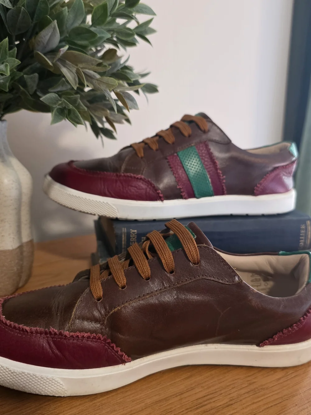 Elephantito Leather Colorblock Sneakers Kids US 4 EU 35 Brown Burgundy Lace Up